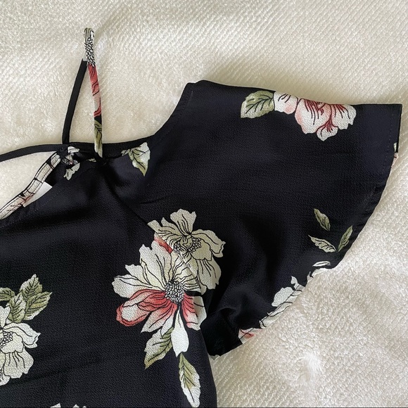 Gorgeous Black Floral Cold Shoulder Blouse with Cross Back Detail - Picture 7 of 9
